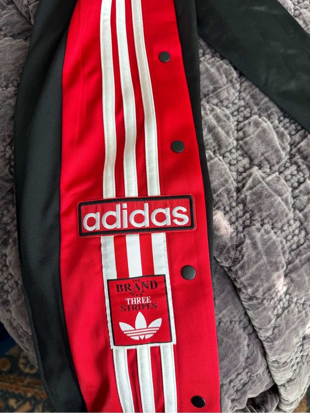 adidas Red and Black Snap-Front Track Pants Panel